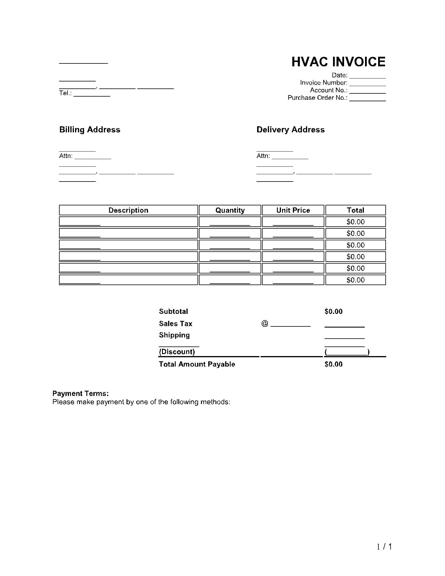 quickbooks hvac invoice template