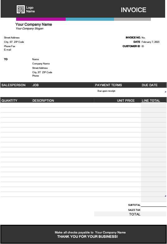 sales invoice excel templates free