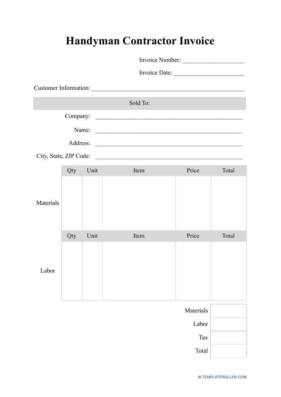 contractors invoice template