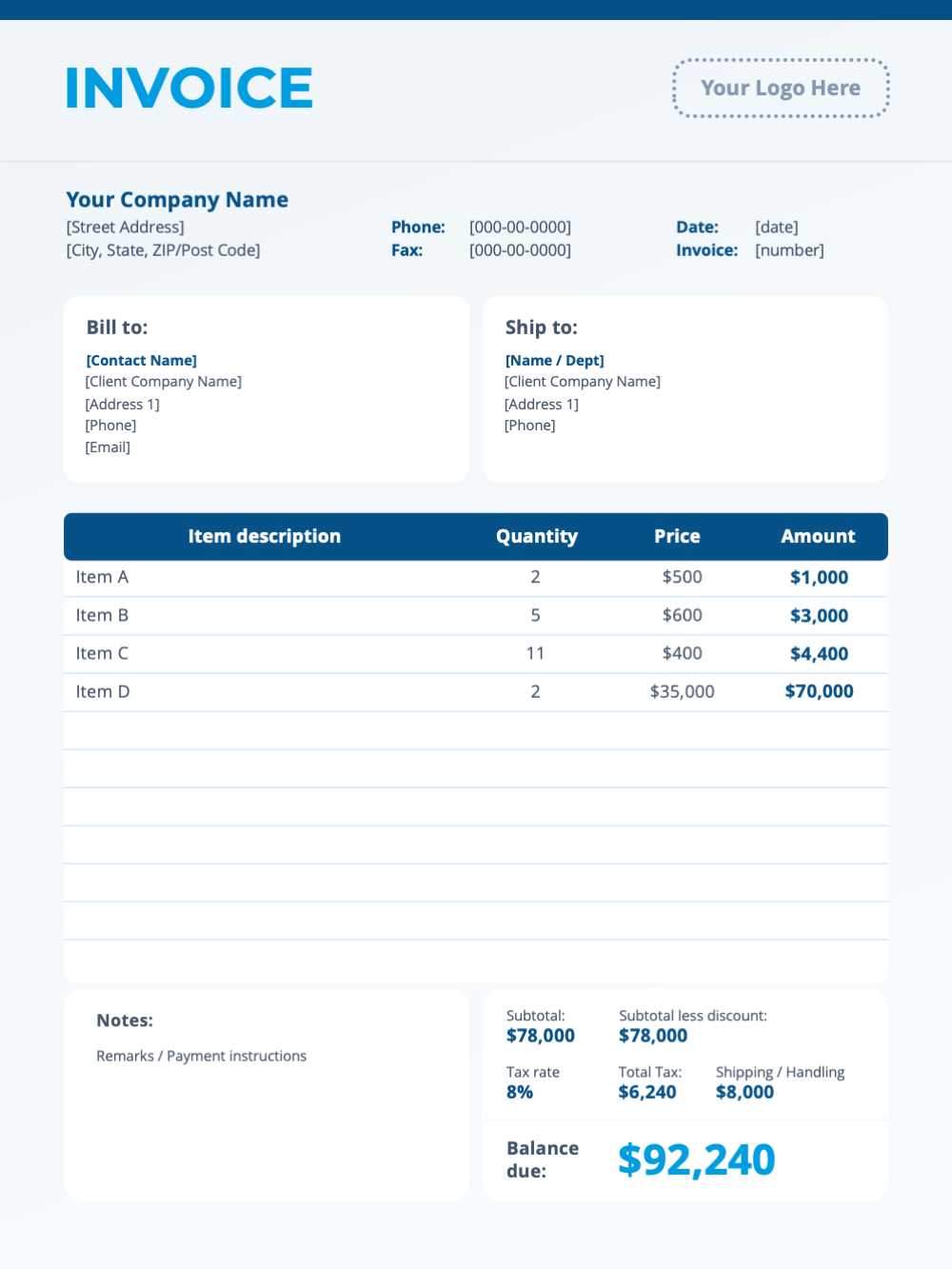 outstanding balance invoice template