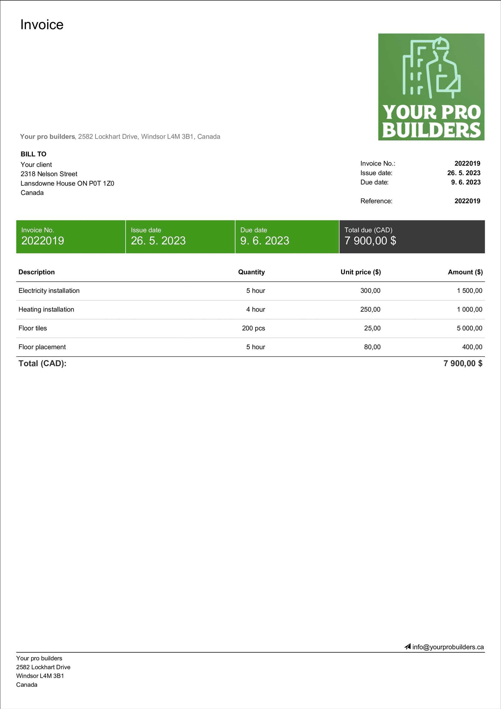 word invoice template canada