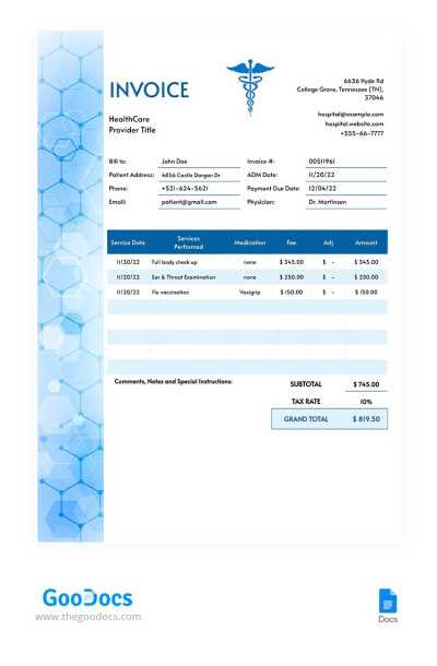 free medical invoice template word