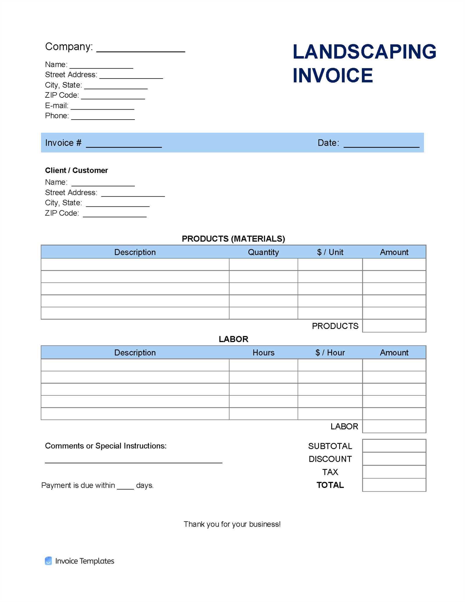 landscape invoice template