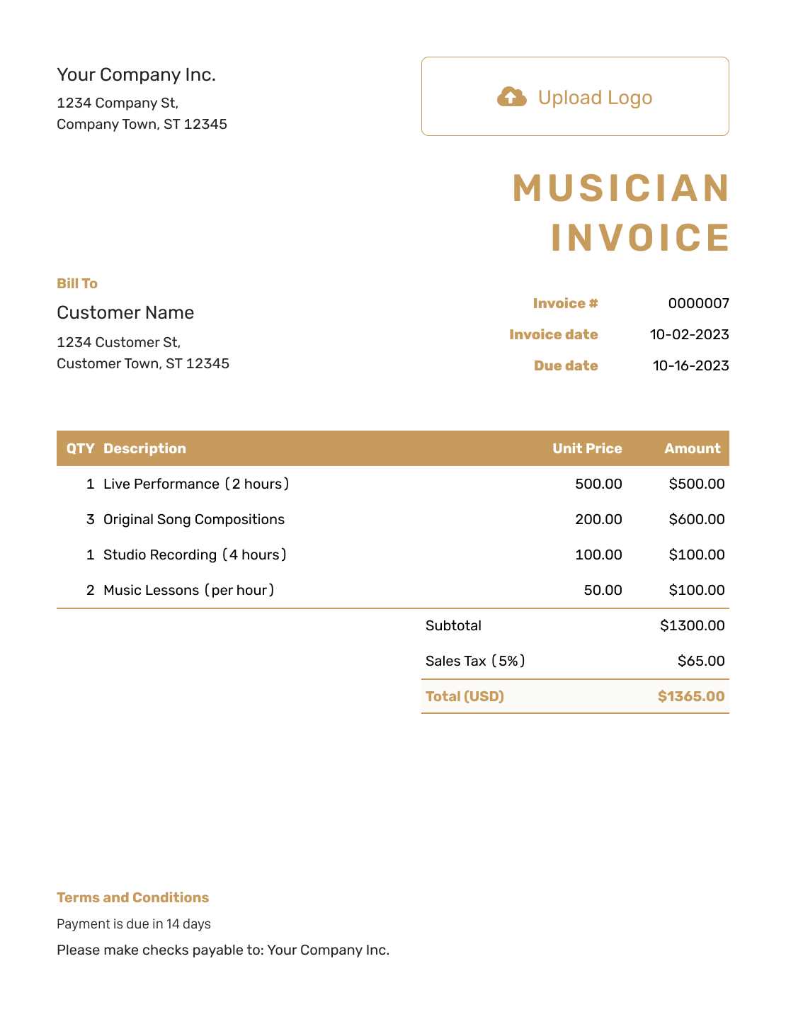 band invoice template free