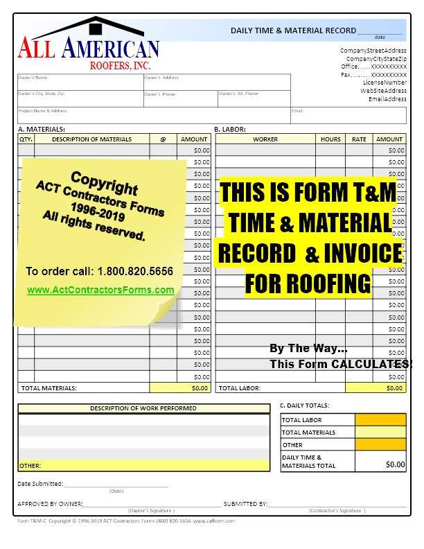 roof repair invoice template