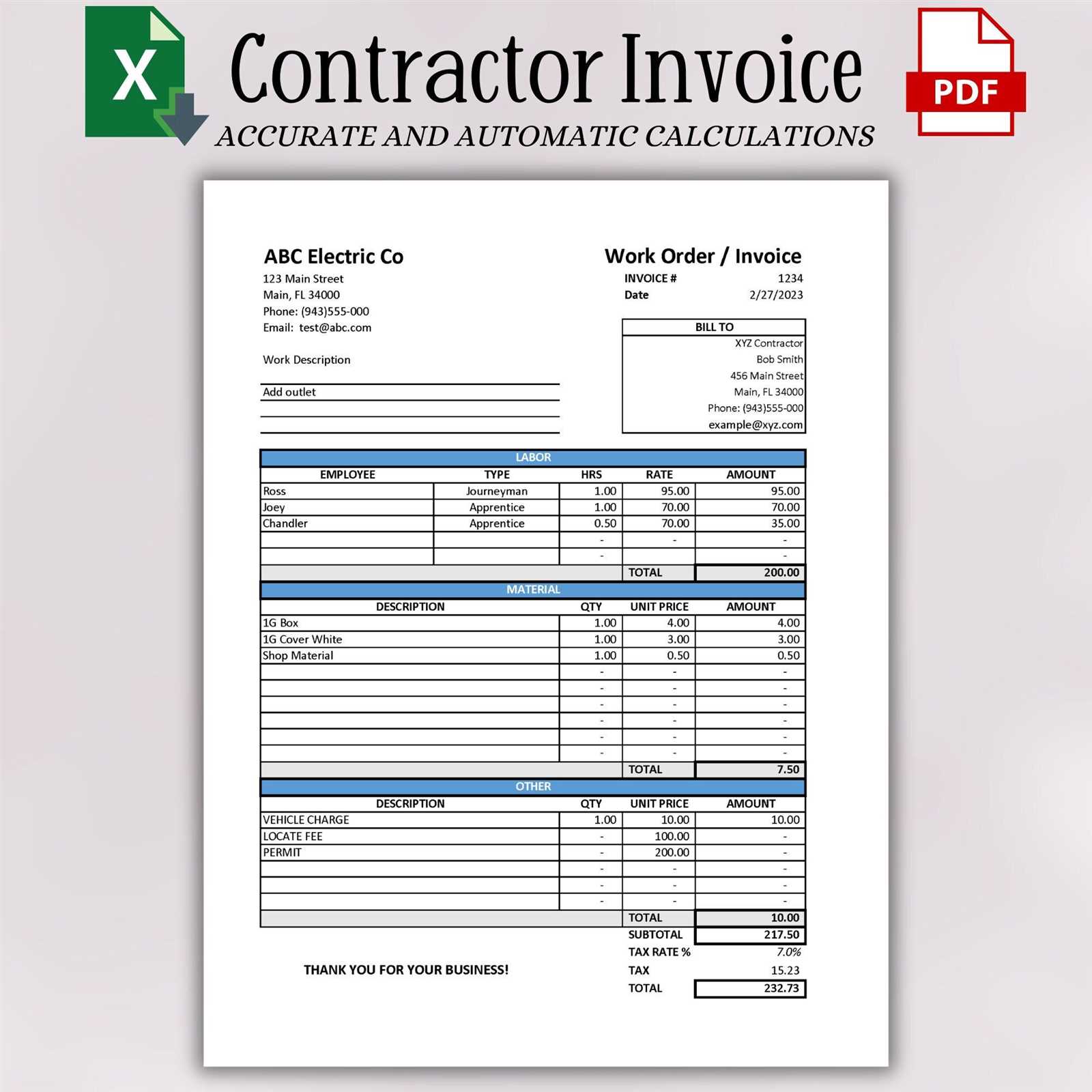 printable contractor invoice template