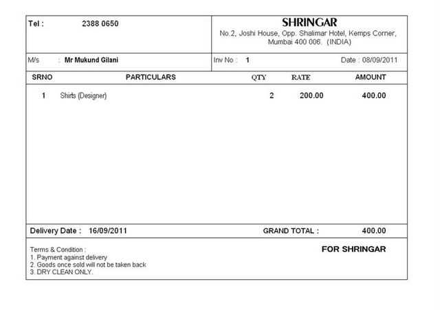 tailoring invoice template