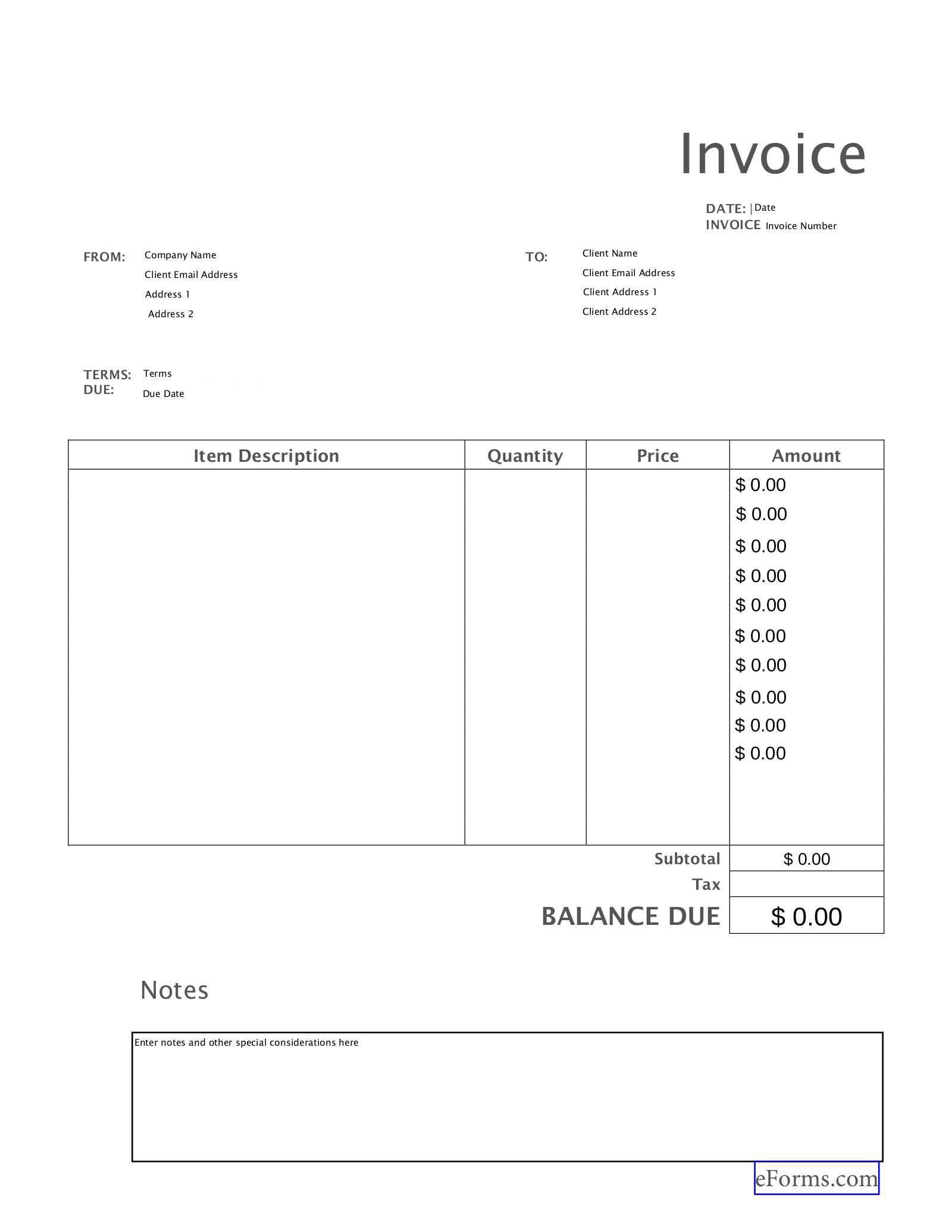 printable free invoice template pdf