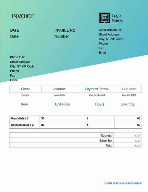 free printable catering invoice template