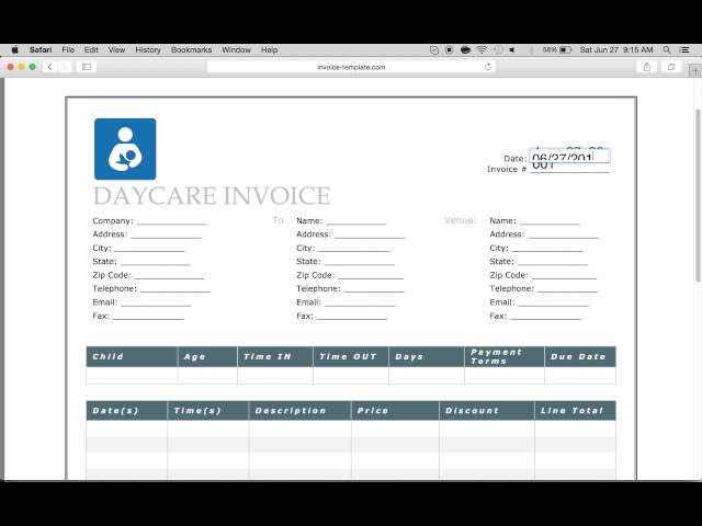 free printable daycare invoice template