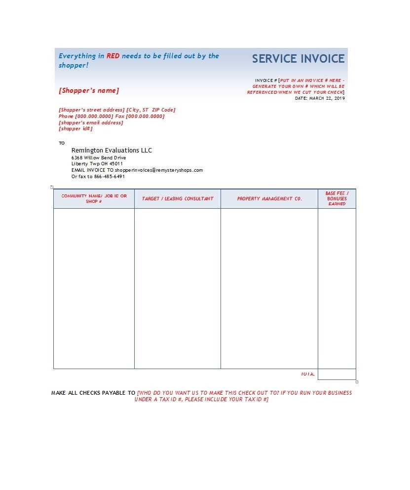 target invoice template