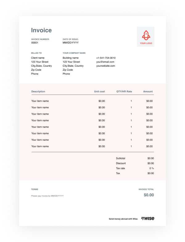 wire transfer invoice template