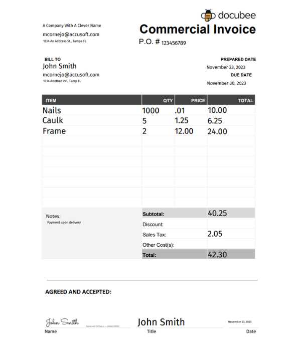 free commercial invoice template