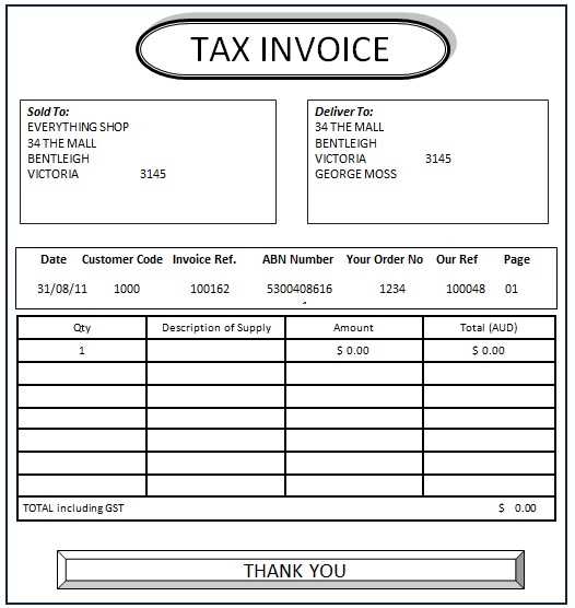 free tax invoice template australia