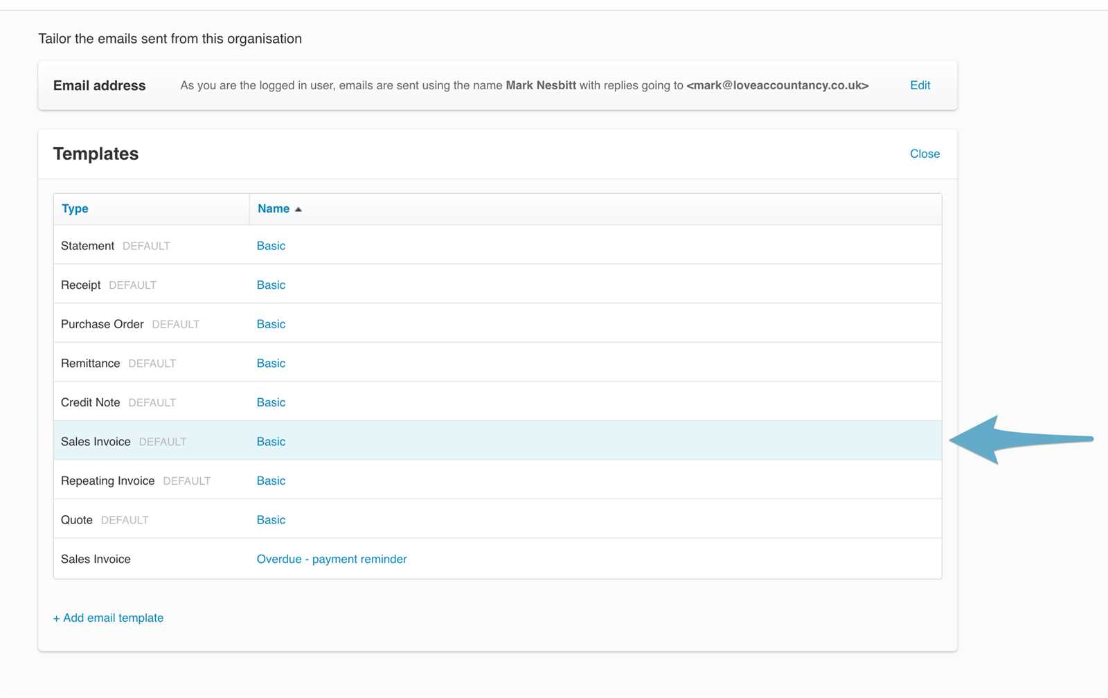 xero edit invoice template