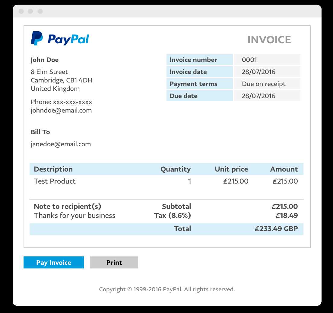 free paypal invoice template