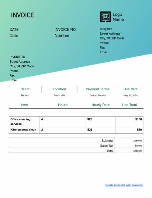 office cleaning invoice template