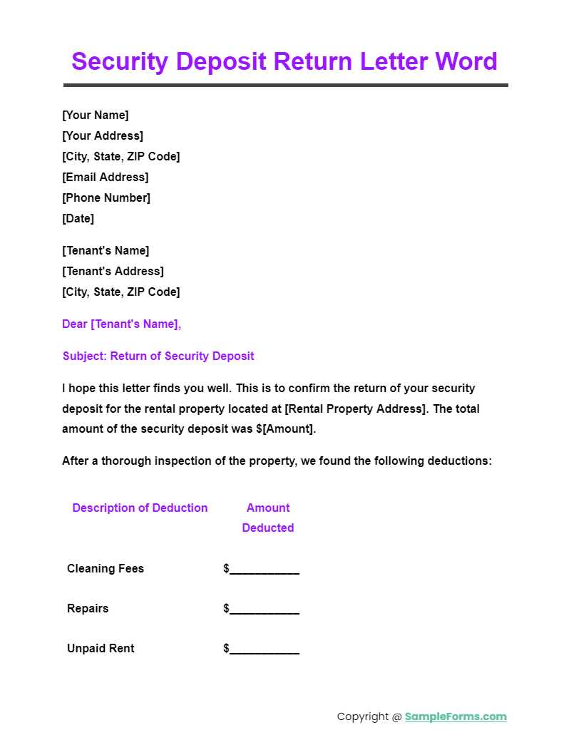 security deposit invoice template