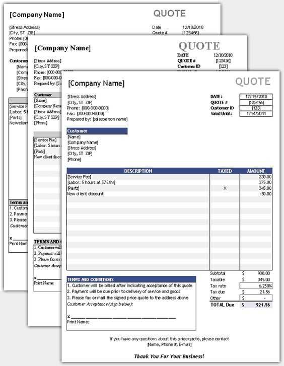 quote invoice template word