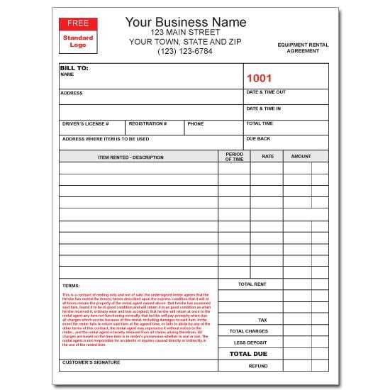 equipment rental invoice template