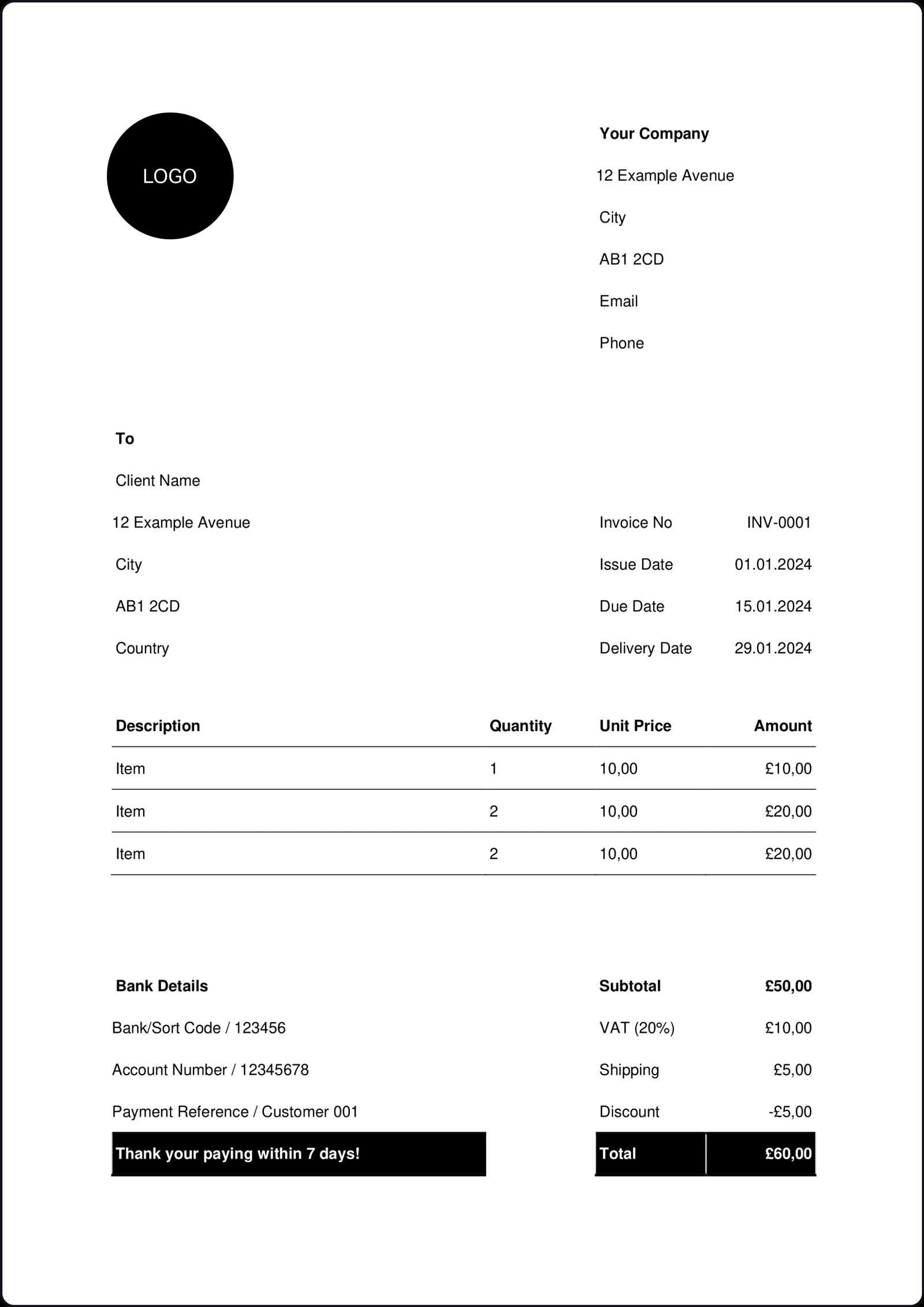 free word invoice templates