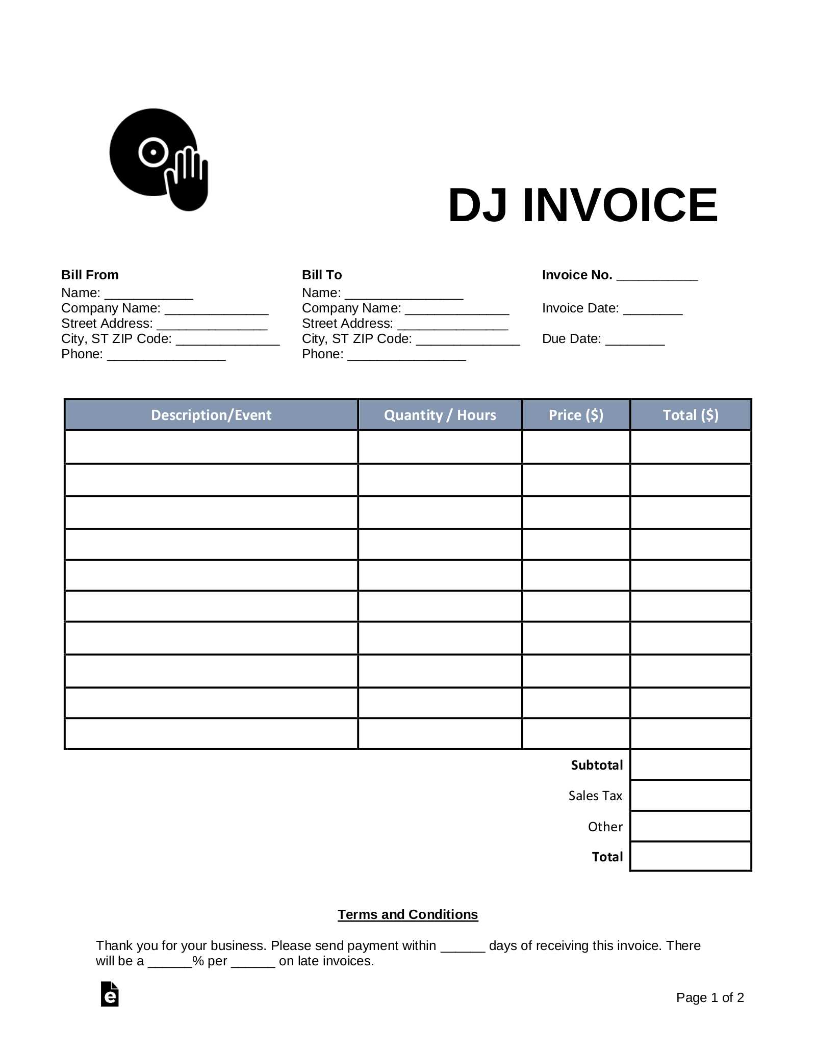 sample dj invoice template