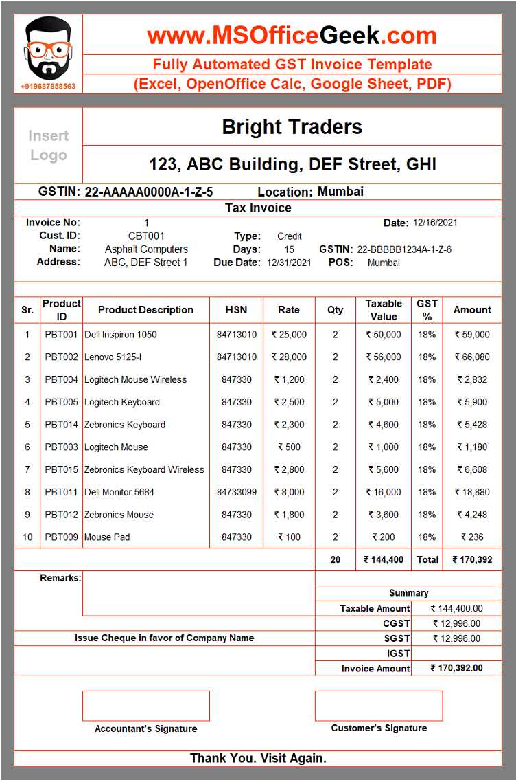 retail invoice template excel