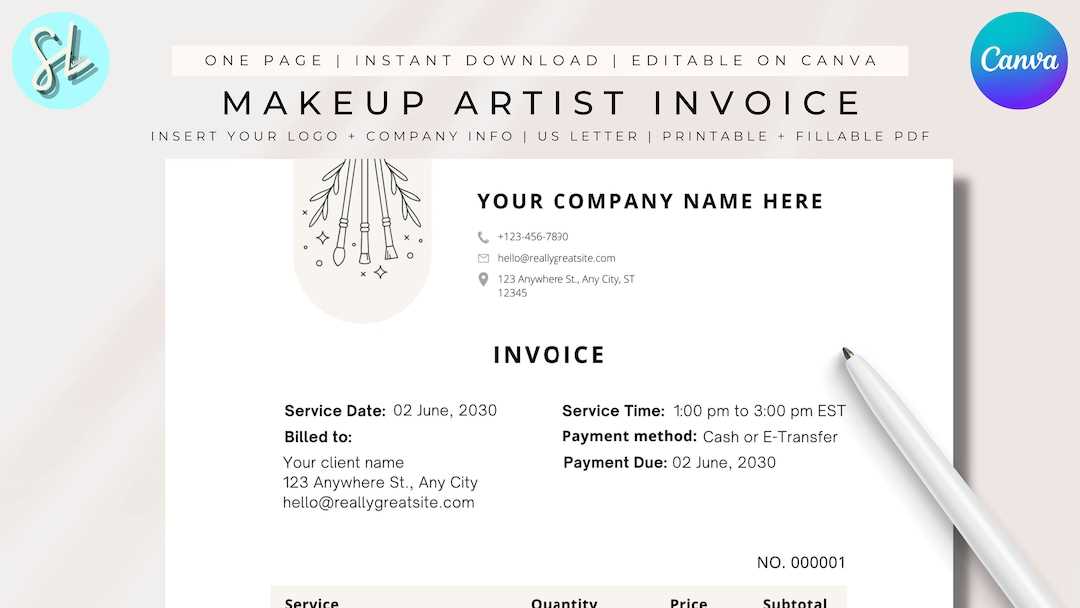 bridal makeup invoice template