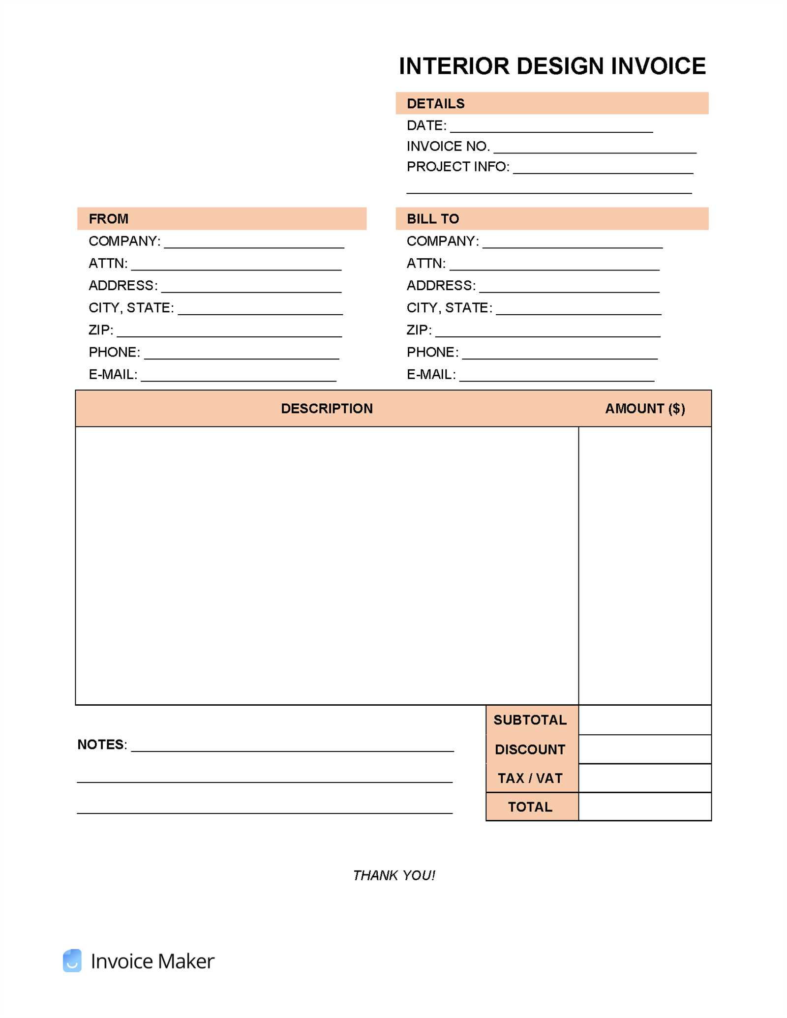 invoice template for interior design services