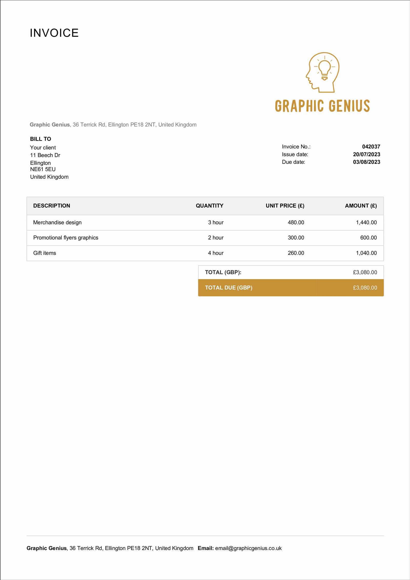 invoice template deposit paid