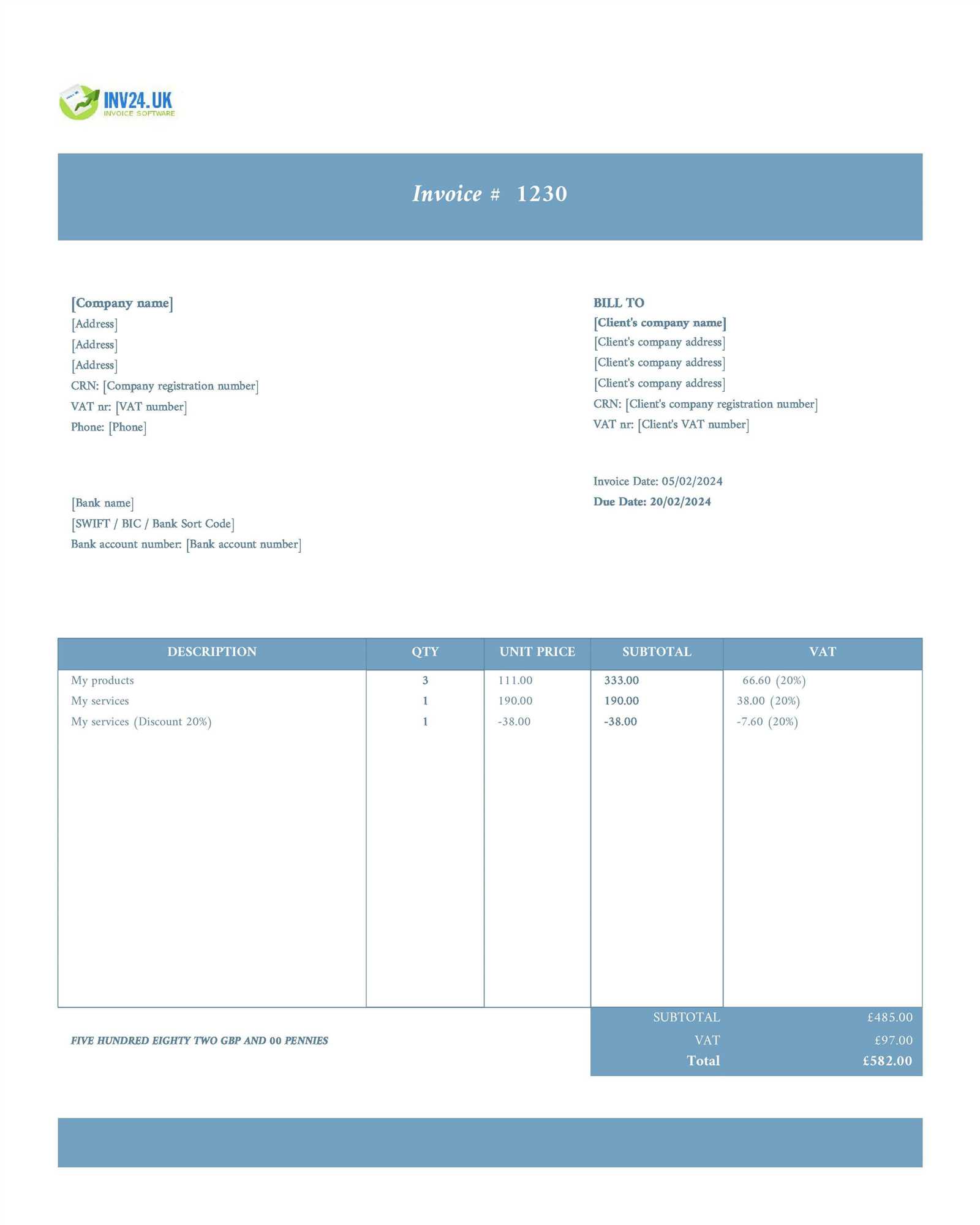 free online invoice template uk