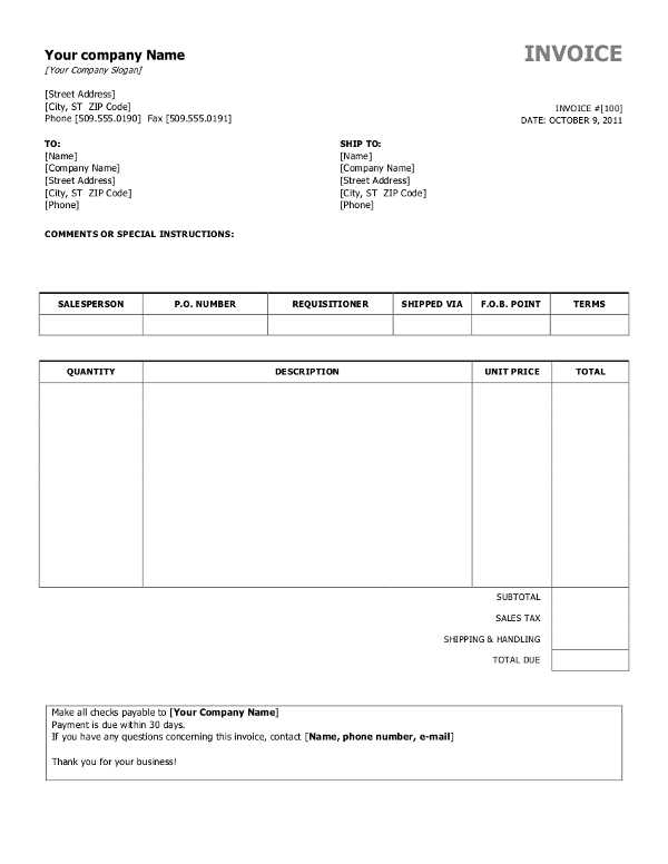 blank invoice template microsoft word