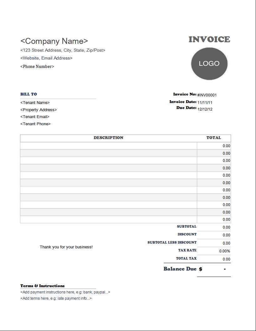 rental invoice word template