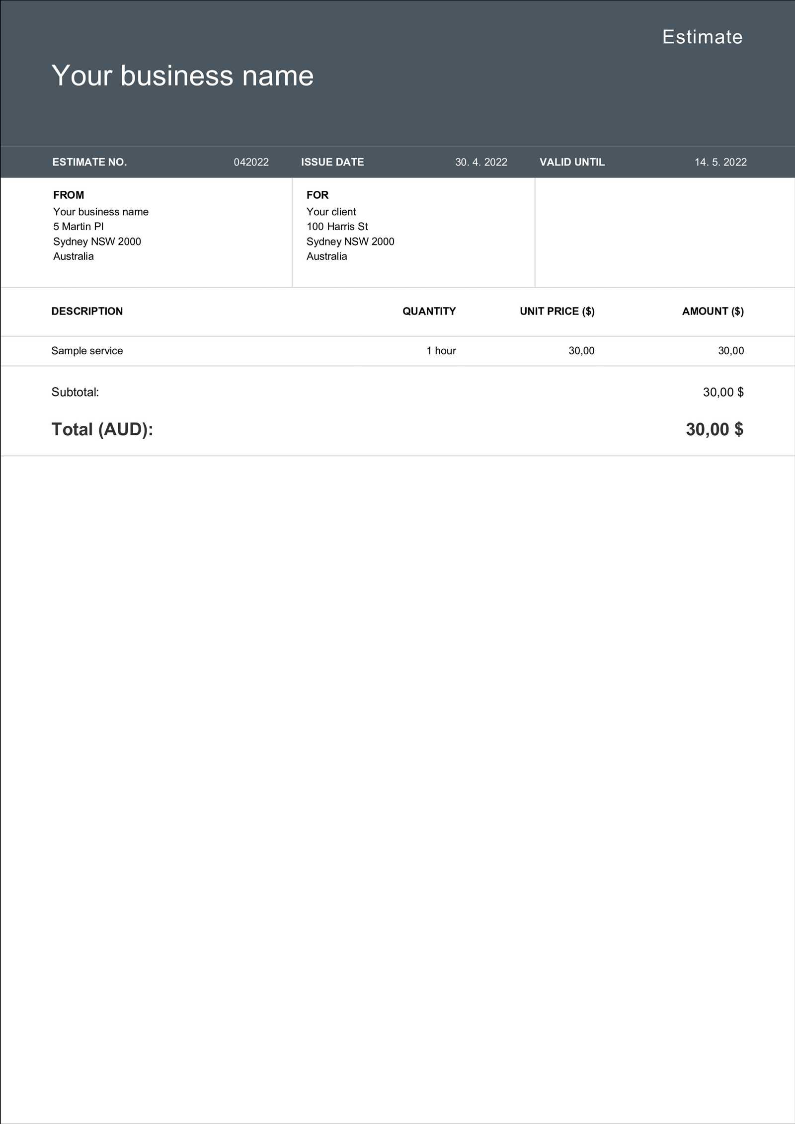 invoice estimate template