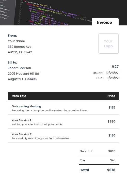 personal software invoice template