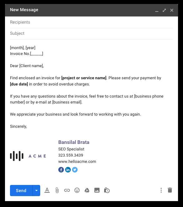 sending invoice email template