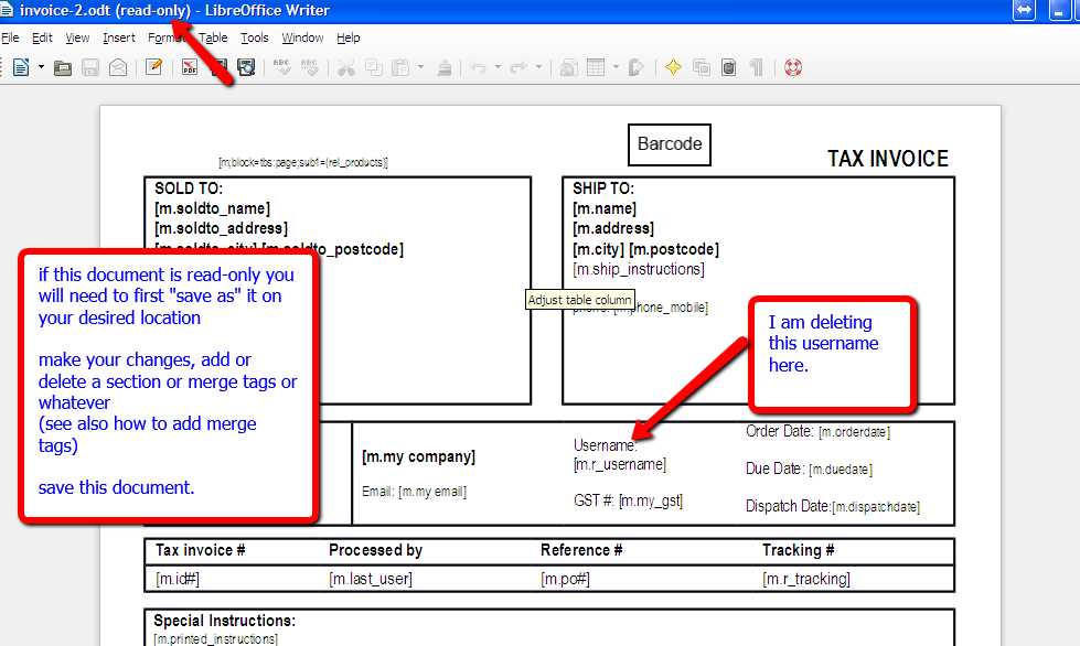 invoice template libreoffice