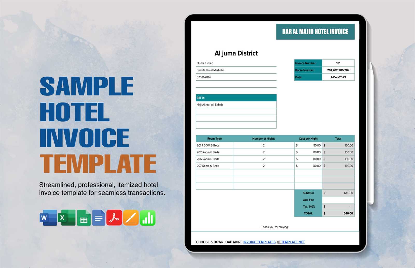 hotel invoice template in excel