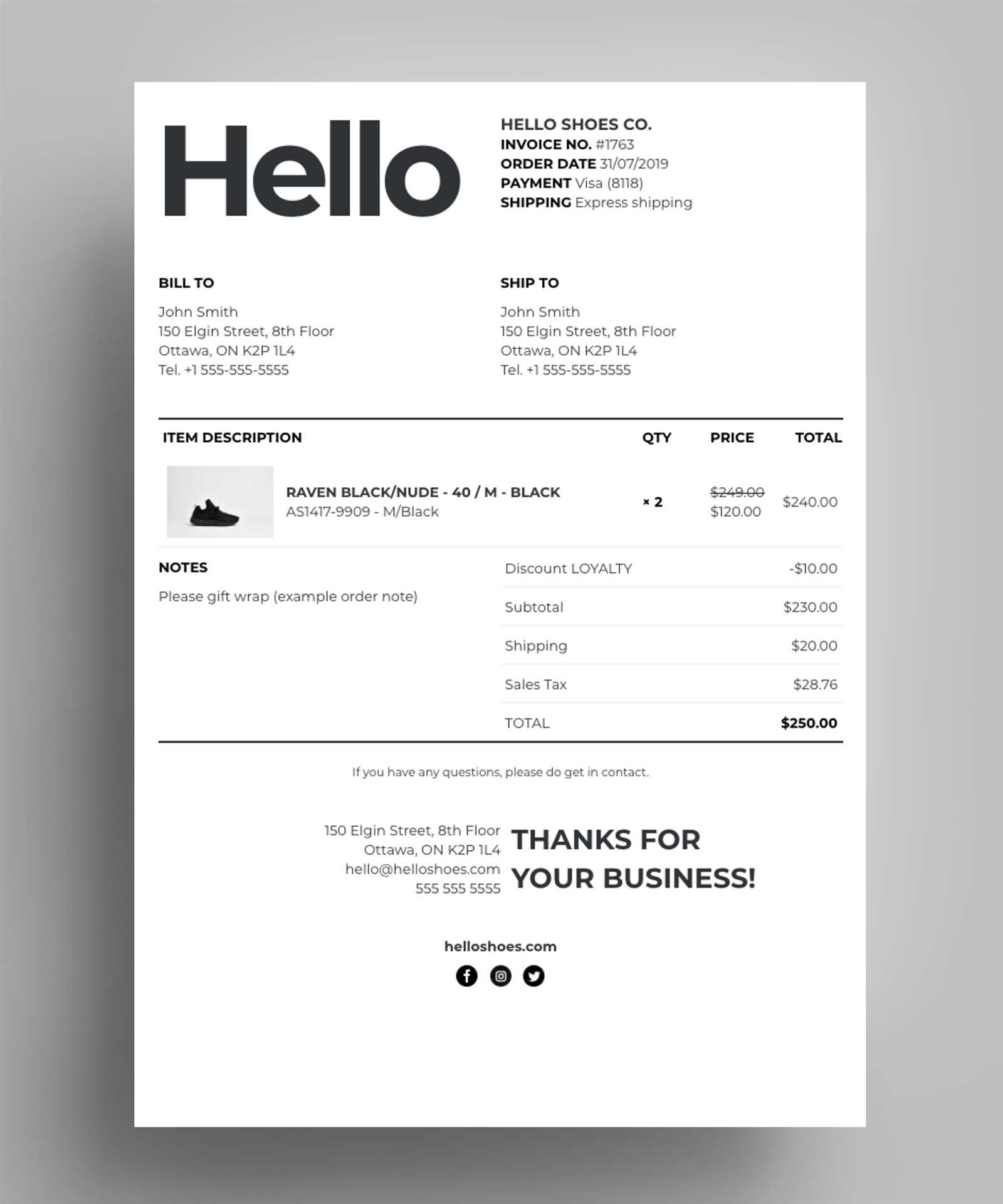 online shop invoice template