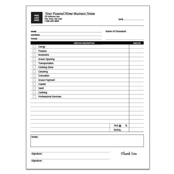 funeral invoice template