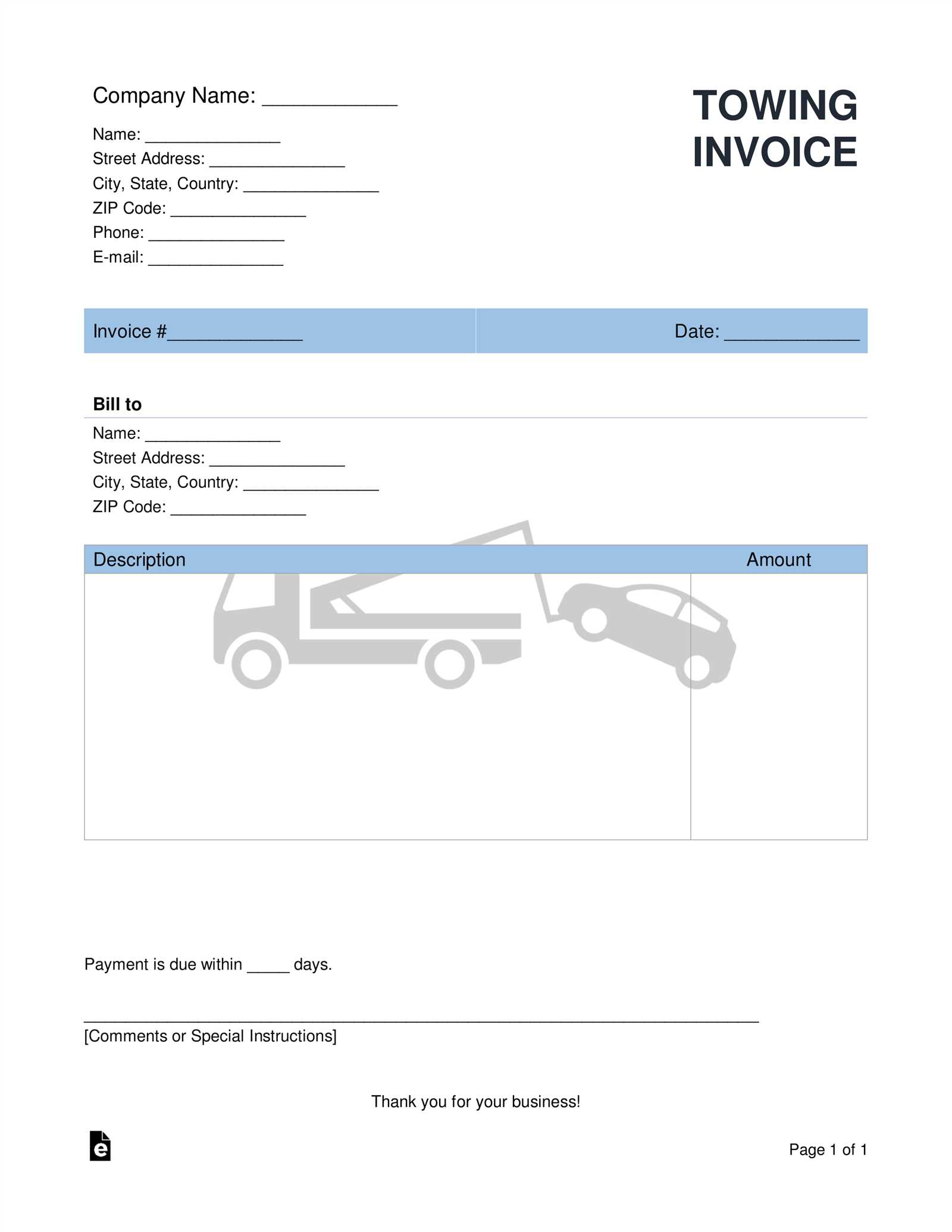 truck rental invoice template