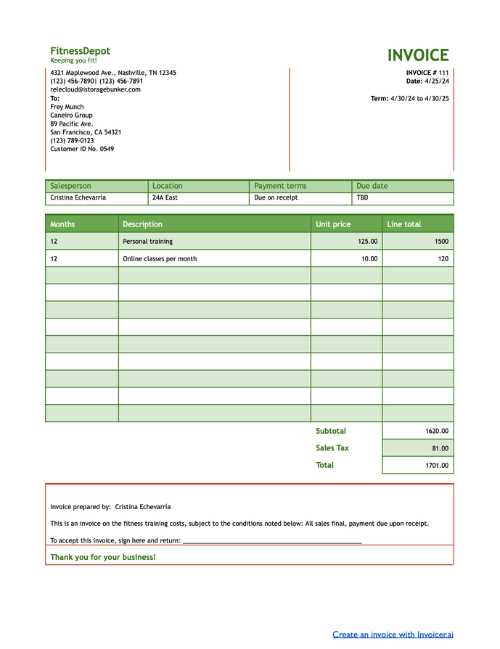 coaching invoice template