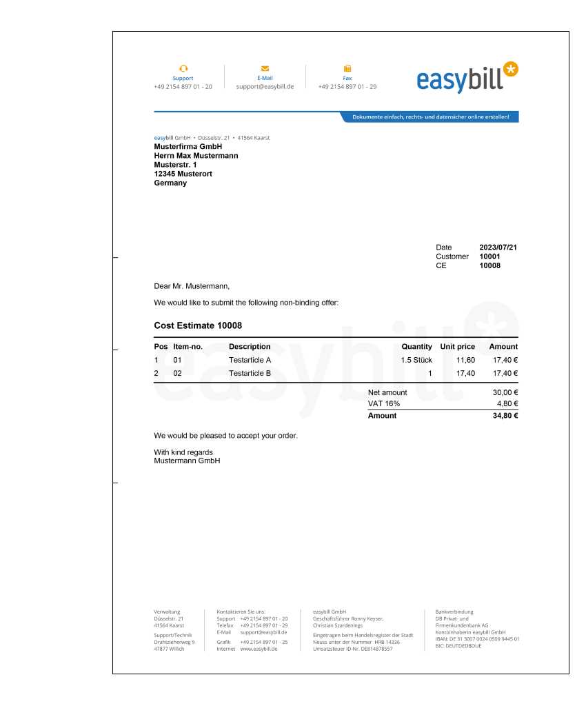 estimate invoice template free