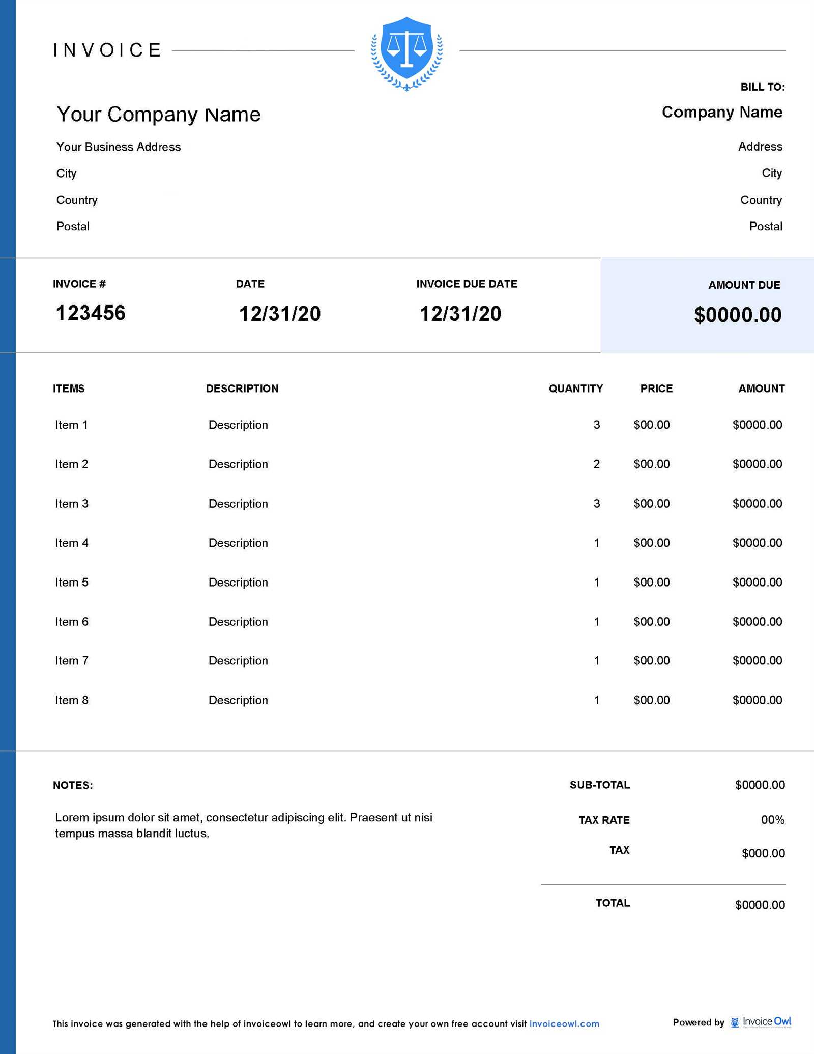 process server invoice template