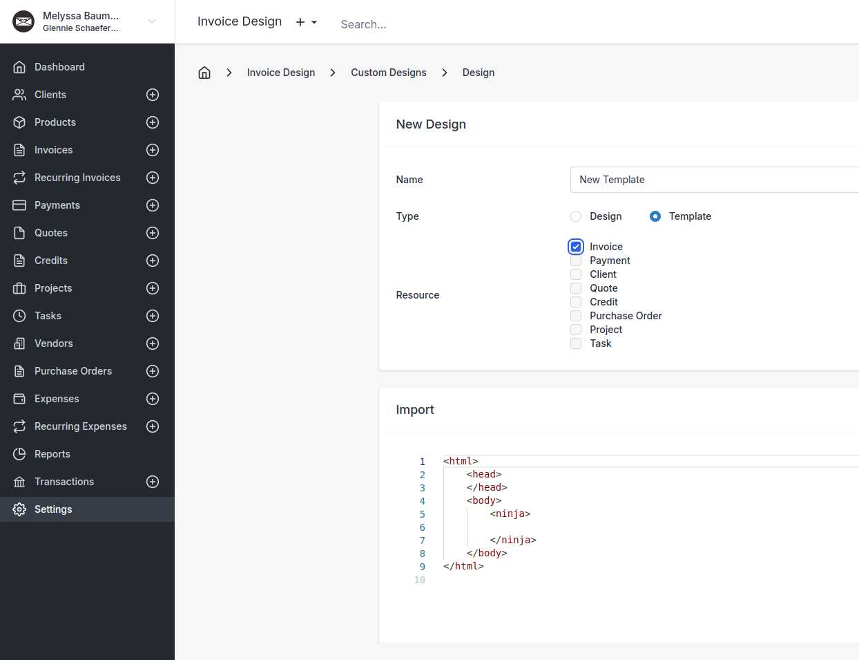 invoice ninja templates