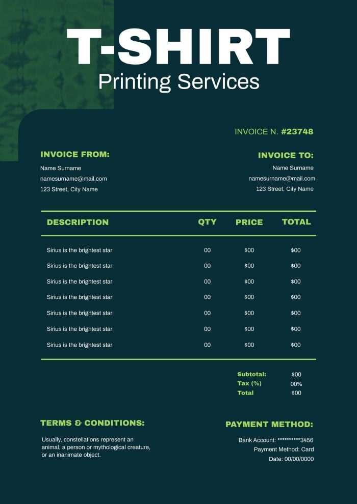 custom t shirt invoice template