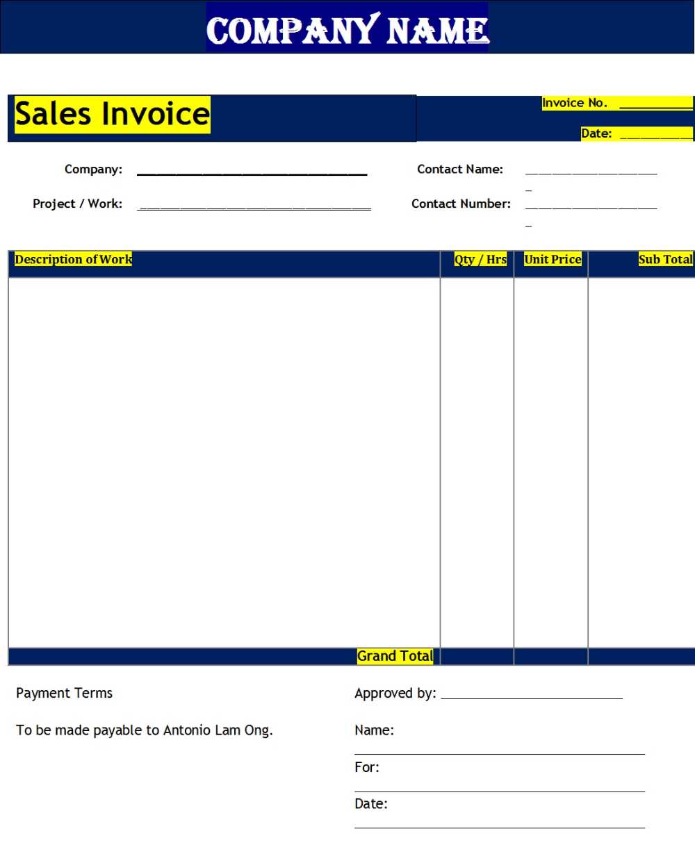 sales invoice excel templates free