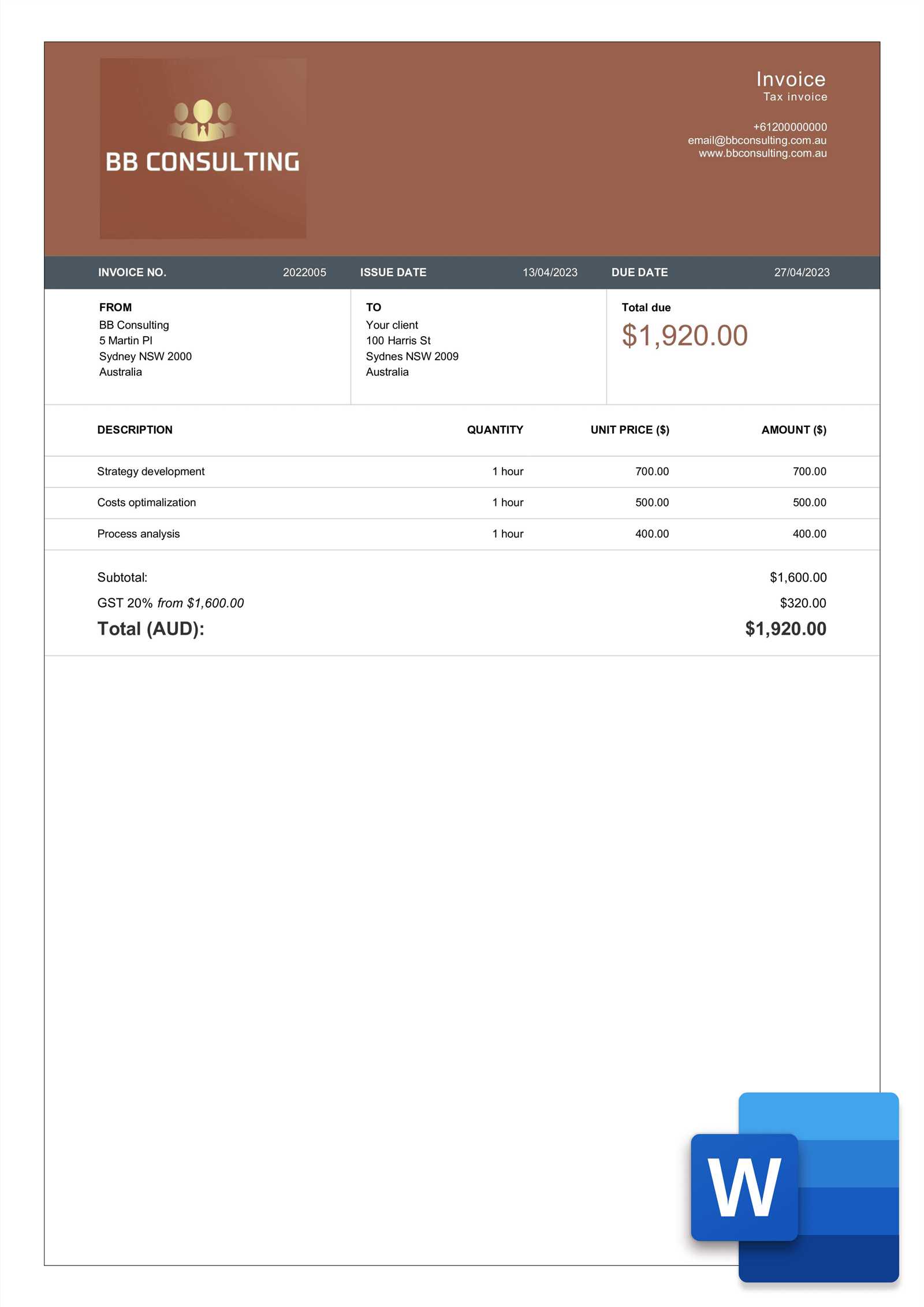 consultant invoice template doc