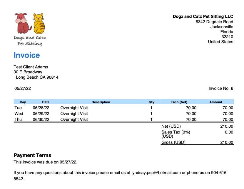 pet sitting invoice template