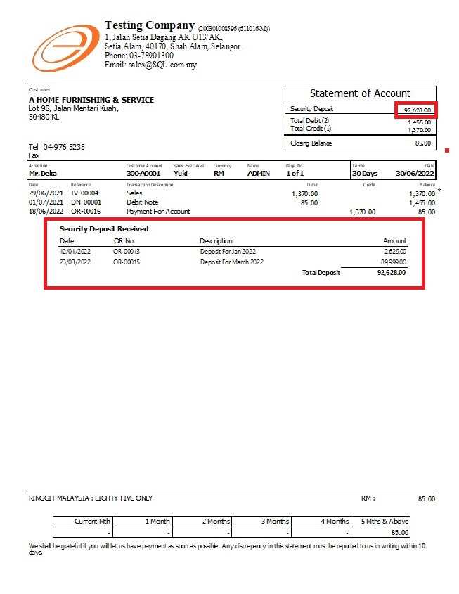 invoice template deposit paid